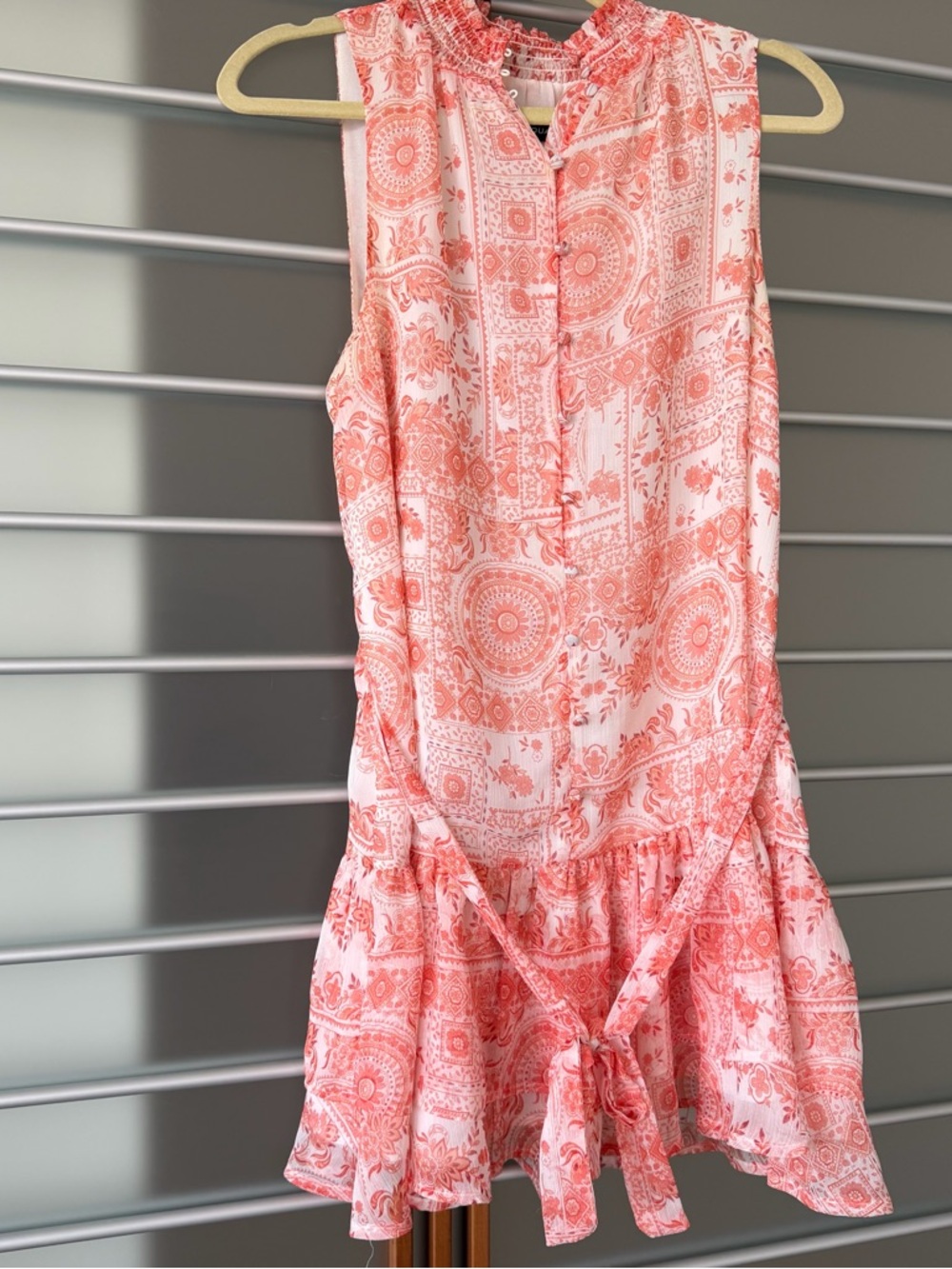 AQUA Sleeveless Coral and White Paisley Print Dress